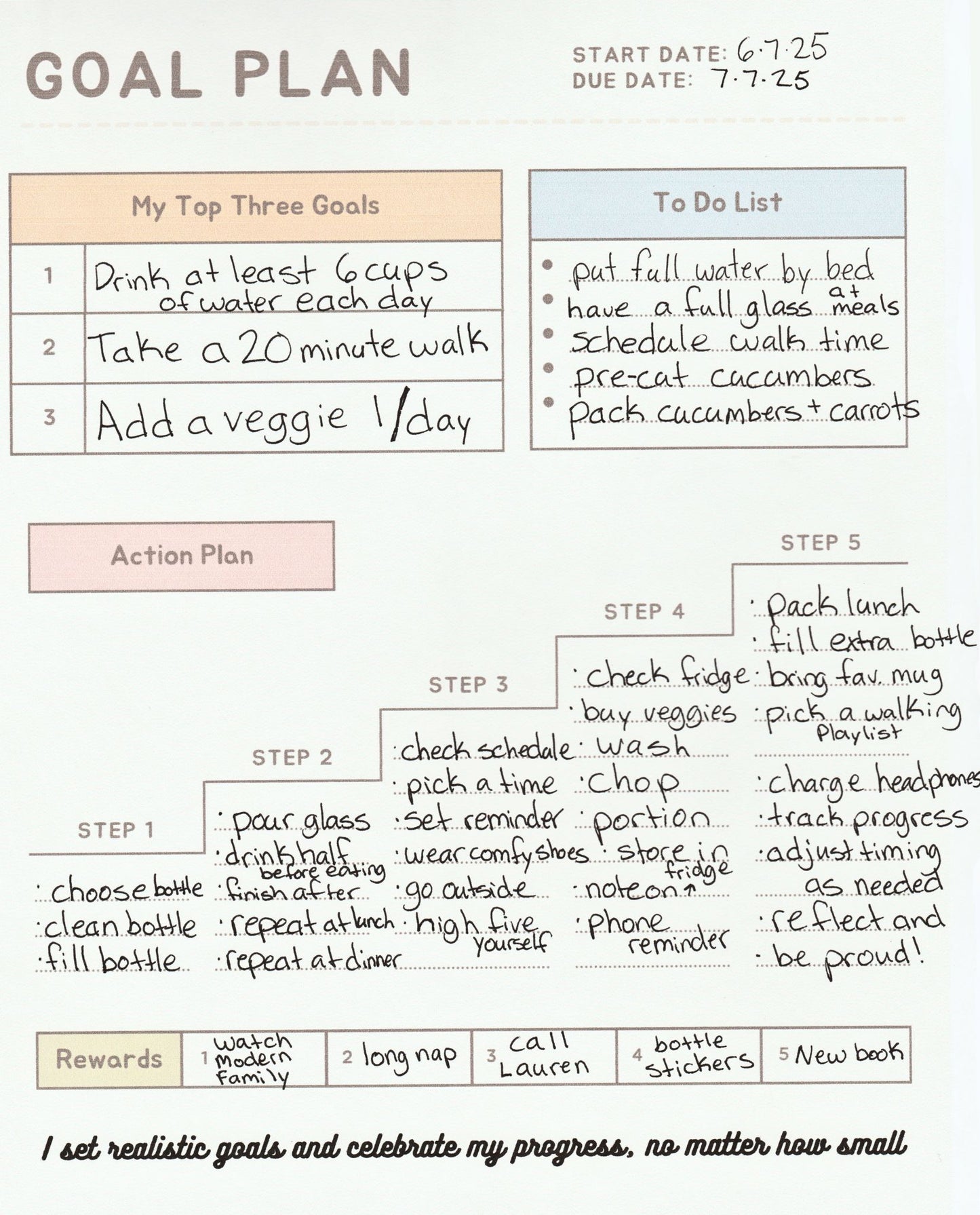 Goal Achievement Roadmap Template - Stair-Step Action Guide, Tasks & Milestone Rewards