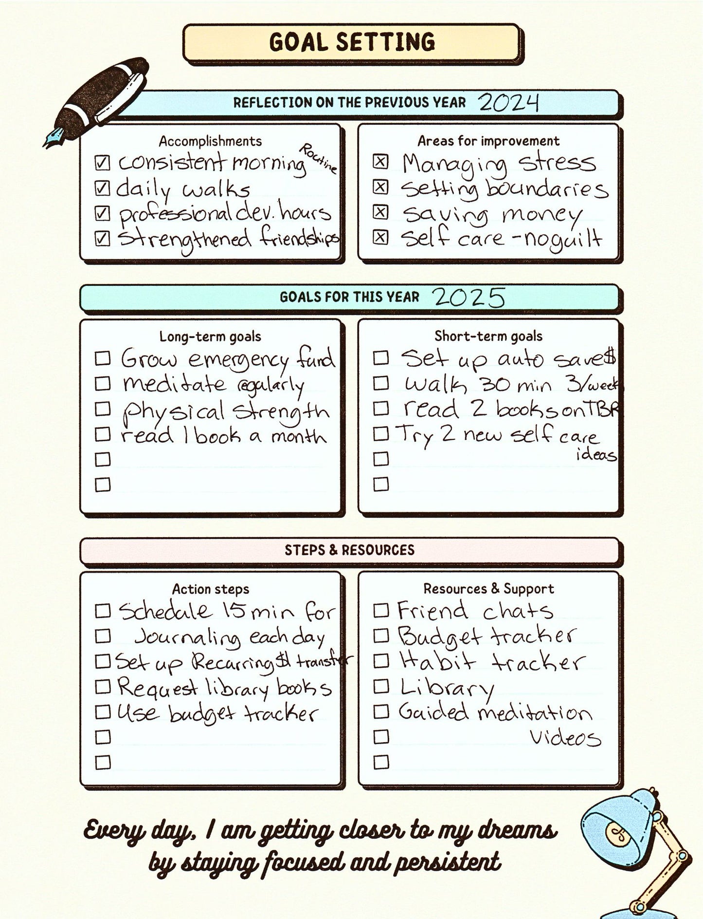 Goal Setting & Reflection Template - Achieve Your Year, Track Progress & Growth