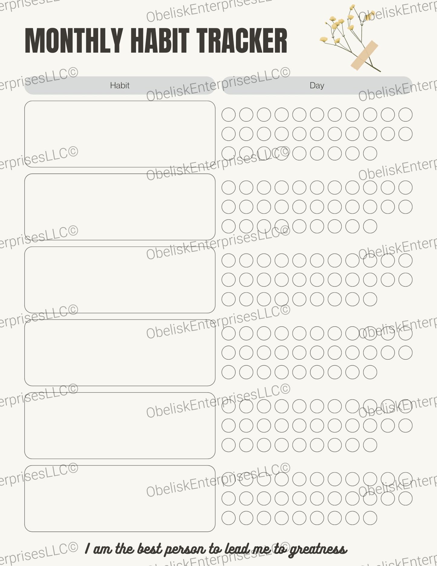 Monthly habit tracker with checkboxes and text on a white background