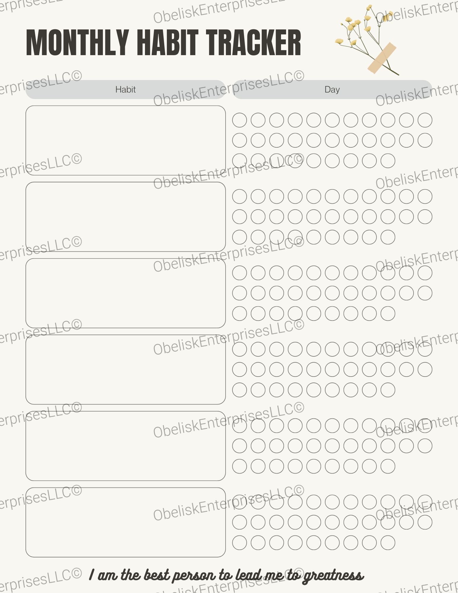 Monthly habit tracker with checkboxes and text on a white background