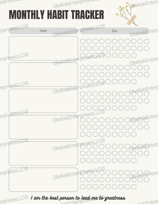 Monthly habit tracker with checkboxes and text on a white background
