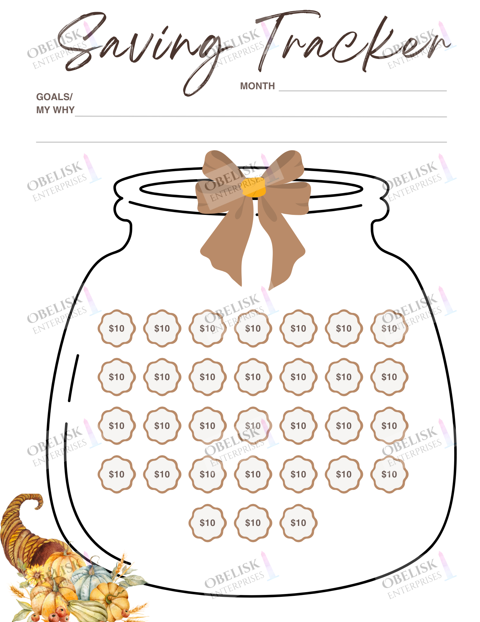 Saving tracker with jar and bow, featuring Obelix branding.