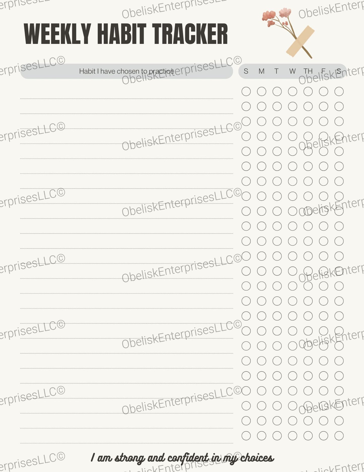Weekly Habit Tracker Template - 24 Habits with 7 Day Progress Bubbles