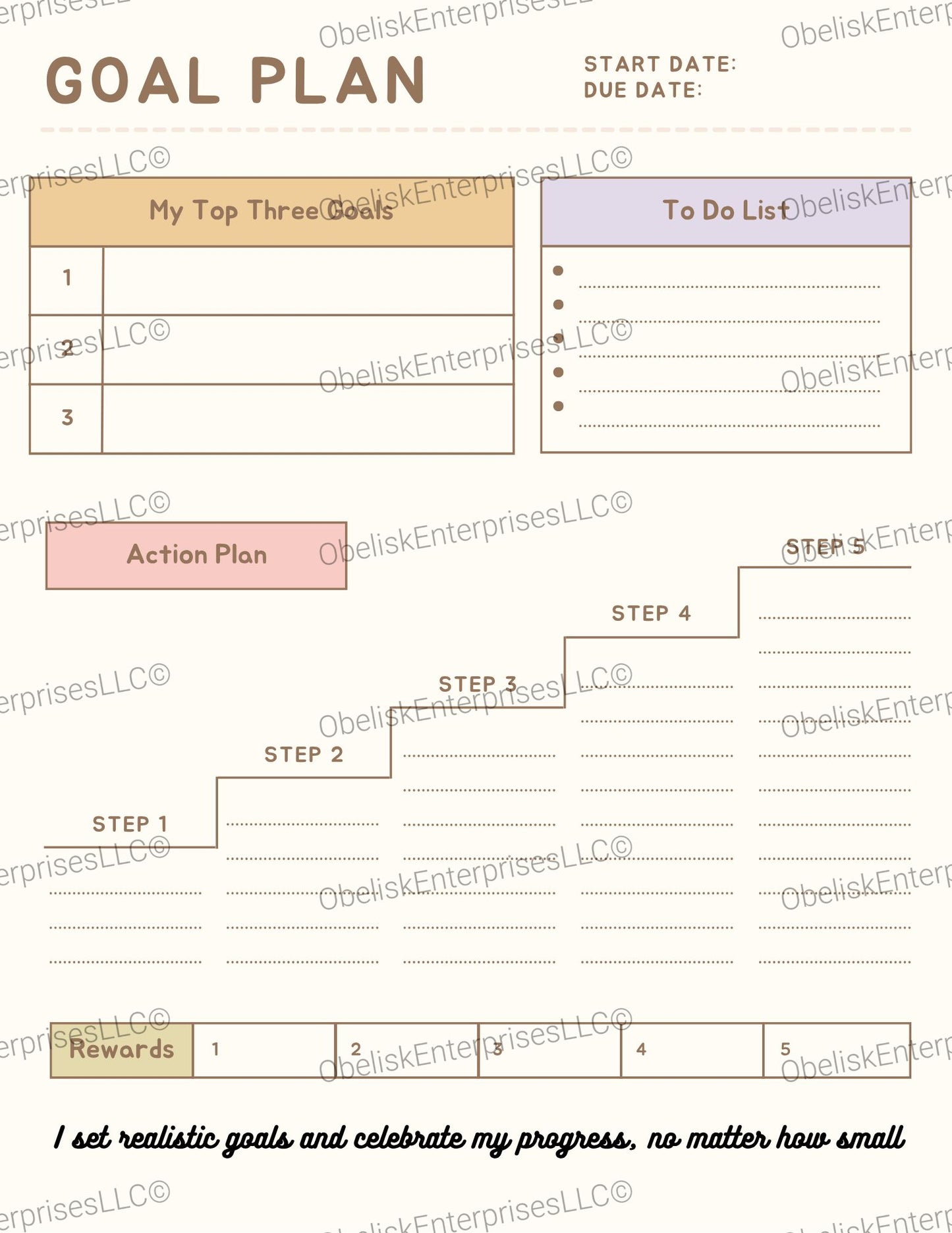 Goal Achievement Roadmap Template - Stair-Step Action Guide, Tasks & Milestone Rewards