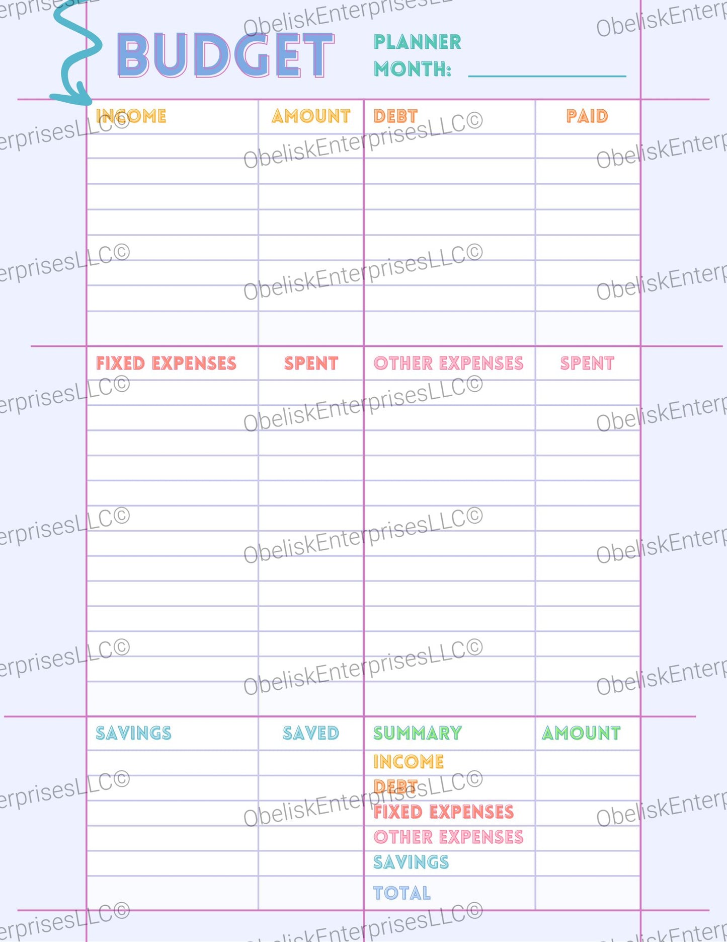 Complete Monthly Budget Planner Template - Track Income, Expenses, Savings & Debt