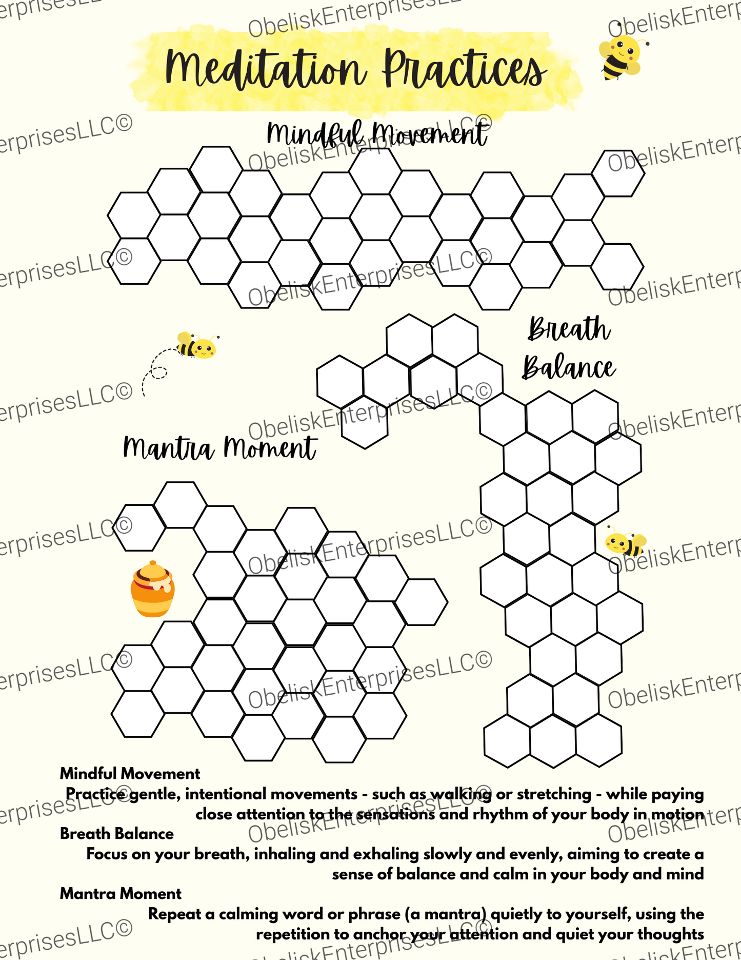 Bee Mindfulness Meditation Template – Honeycomb Practices for Calm & Balance