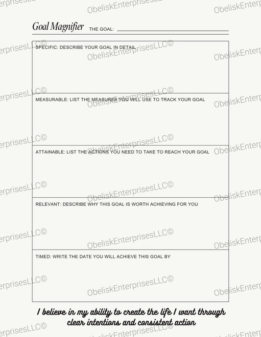 Single Goal Focus Planner – Specifics, Measurables, Actions, Motivation, Target Date