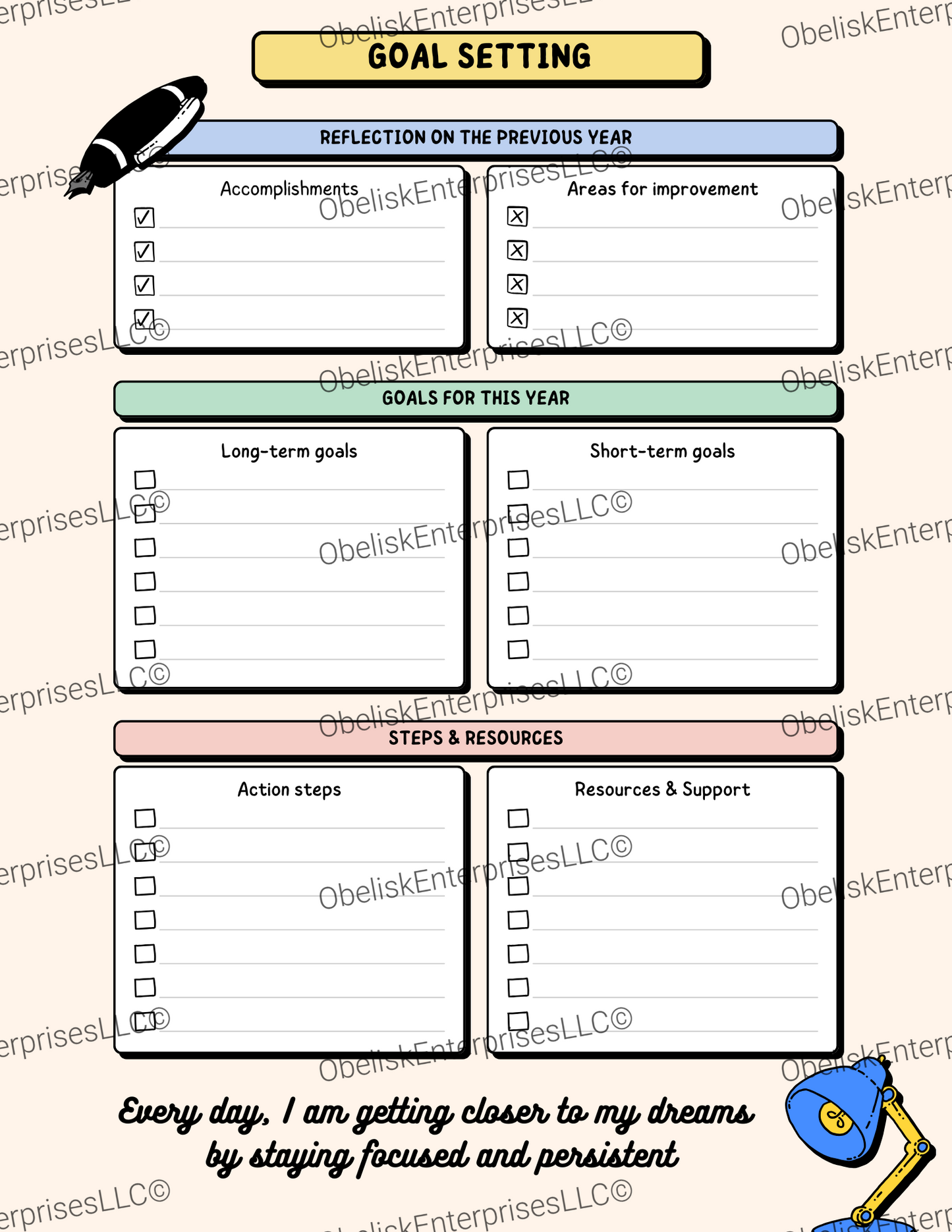Goal Setting & Reflection Template - Achieve Your Year, Track Progress & Growth