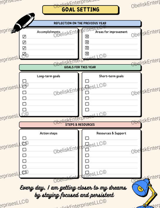 Goal Setting & Reflection Template - Achieve Your Year, Track Progress & Growth