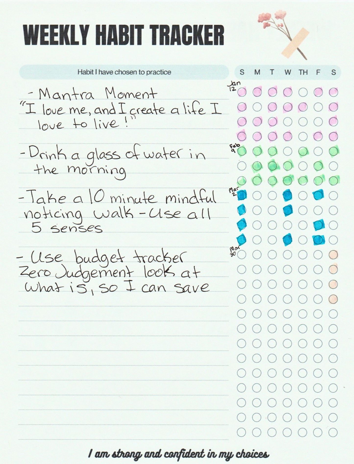 Weekly Habit Tracker Template - 24 Habits with 7 Day Progress Bubbles