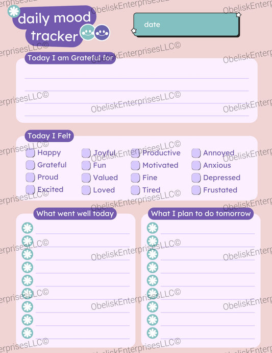 Daily Mood Tracker Template - Gratitude, Reflection & Tomorrow’s Intentions